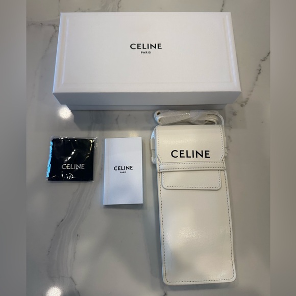 BRAND NEW CELINE Authentic White crossbody pouch phone wallet sunglasses case - Picture 1 of 4